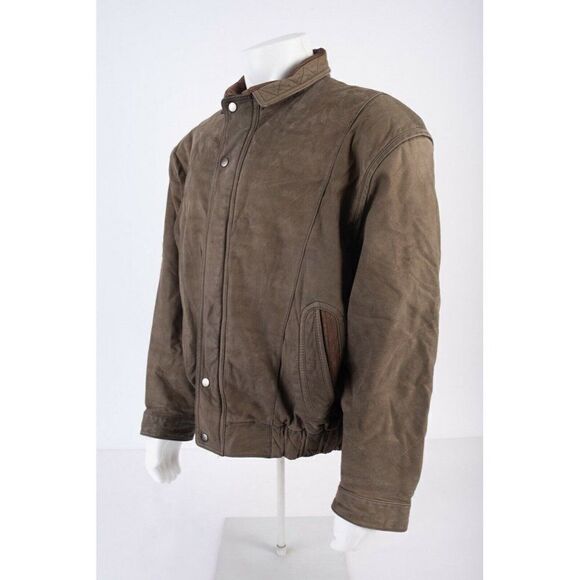 Members Only Men Olive Green Leather Bomber Jacket - Picture 2 of 9